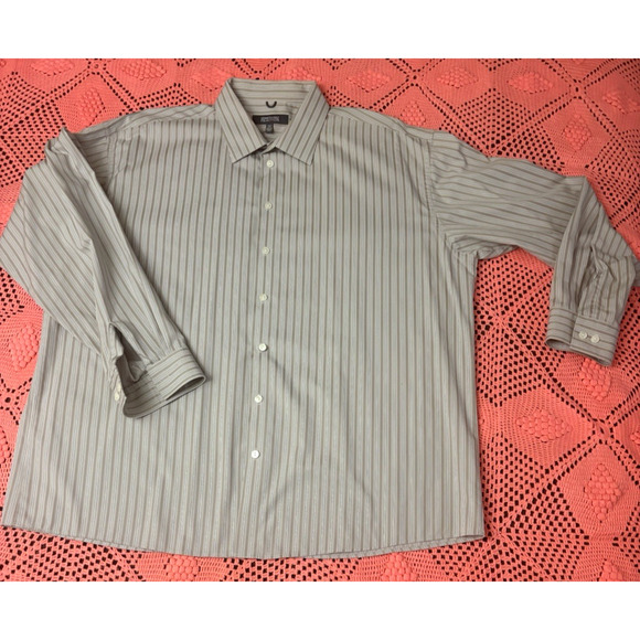 Kenneth Cole Reaction Shirt Beige/Tan Men XXL18 34-35 Wrinkle Free 100%Cotton - Picture 10 of 12
